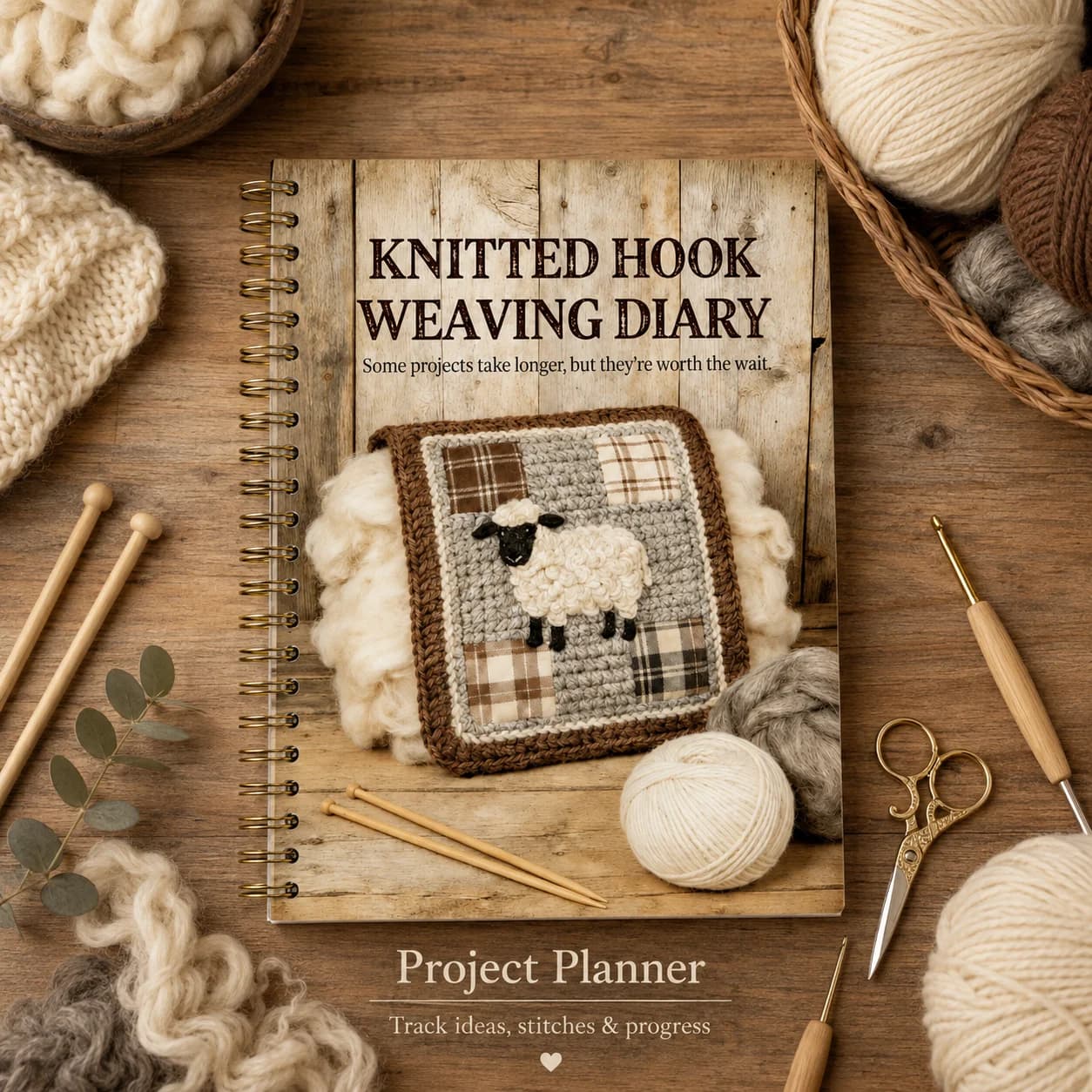 Crochet Knitting Journal Notebook - Knitted Hook Weaving Diary Sheep Wool Craft Log Book for Knitters & Crocheters Track