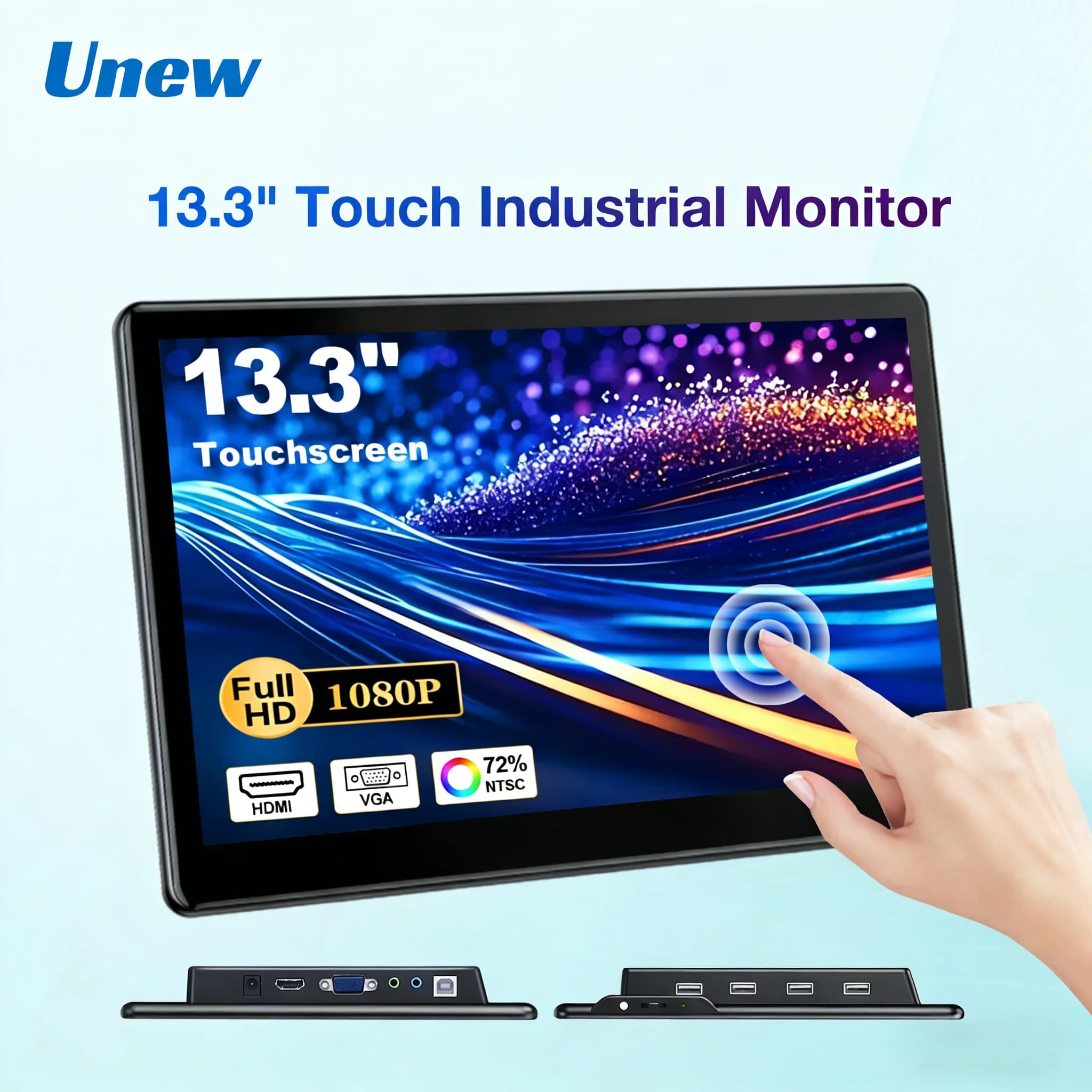 Unew Pannello tattile da 13,3 pollici LCD portatile 1920 x1080 Monitor IPS Display Touchscreen con altoparlante Ingresso HDMI/Tipo C per laptop DVI