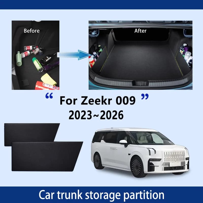 Accessori auto per Zeekr 009 2023 ~ 2026 Ispessimento Tronco Partizione di Stoccaggio Multifunzione di Stoccaggio Auto Parti Interni Organizzatore
