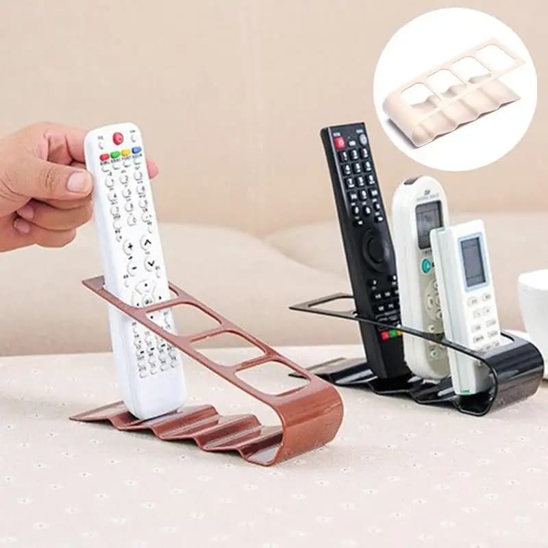 Supporto da Scrivania per Telecomandi TV, DVD, VCR, Organizzatore con 4 Scomparti, Portaoggetti, Supporto per Telefono Cellulare, Scatola in Plastica, Mensola
