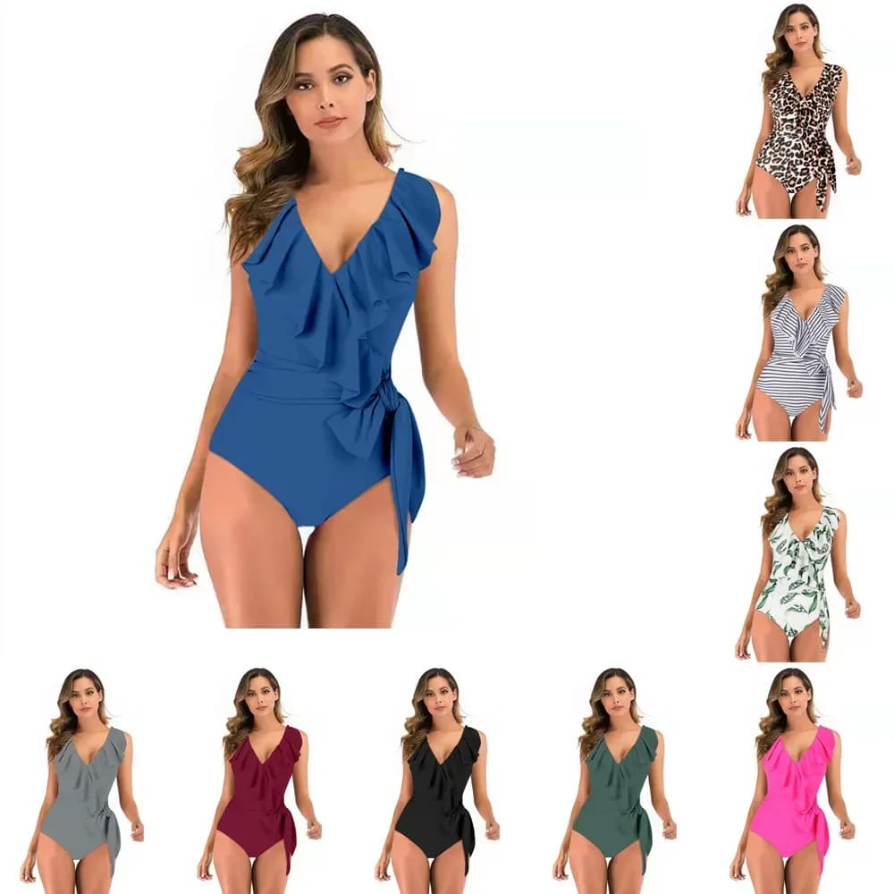 2023 New Sexy Ruffle One Piece Swimsuit Female Plus Size Swimwear Women Bandage Bathing Suits Summer Beach Wear Monokini Bathers