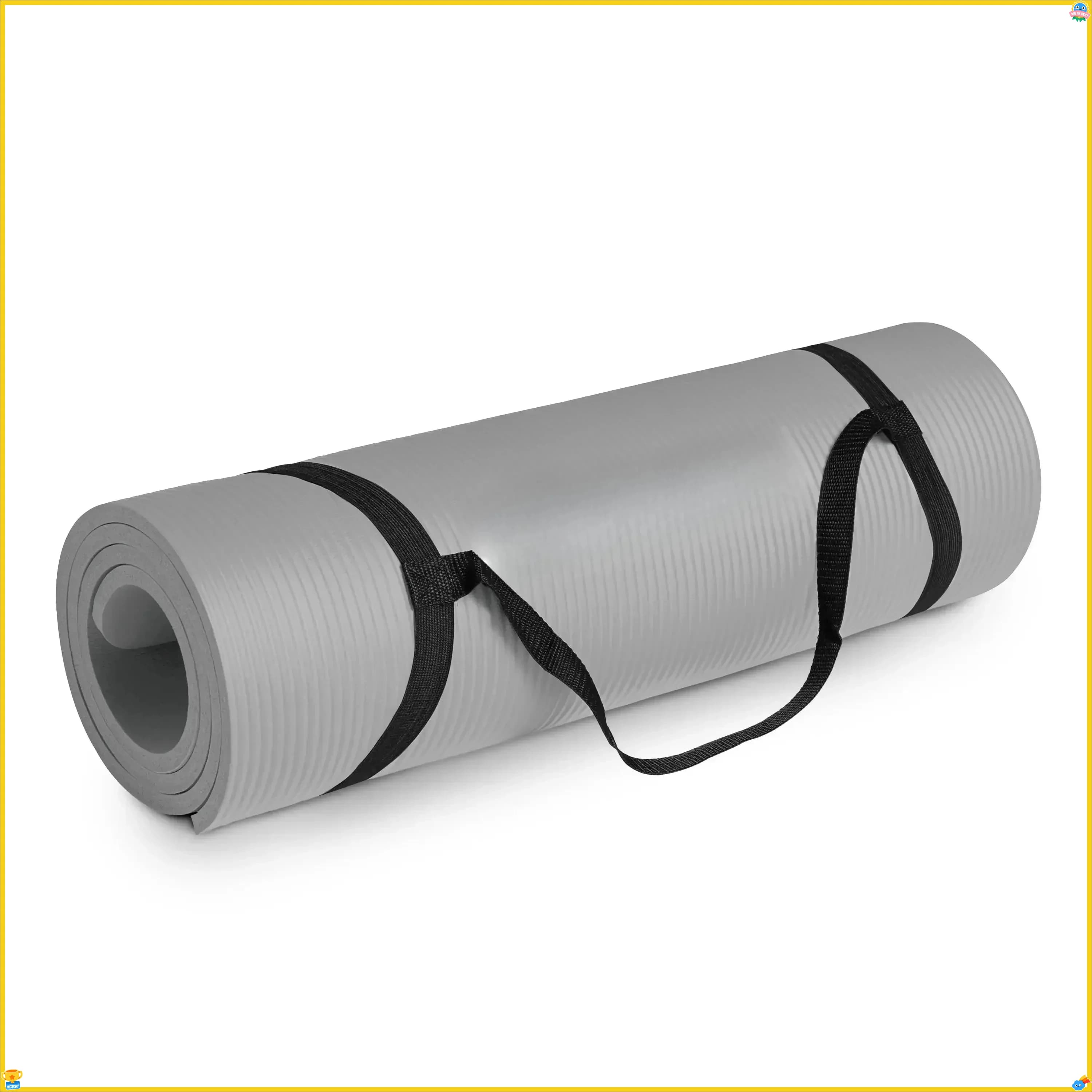 Yoga mat for extra often exercises with straps, universal fitness equipment for use in home gym