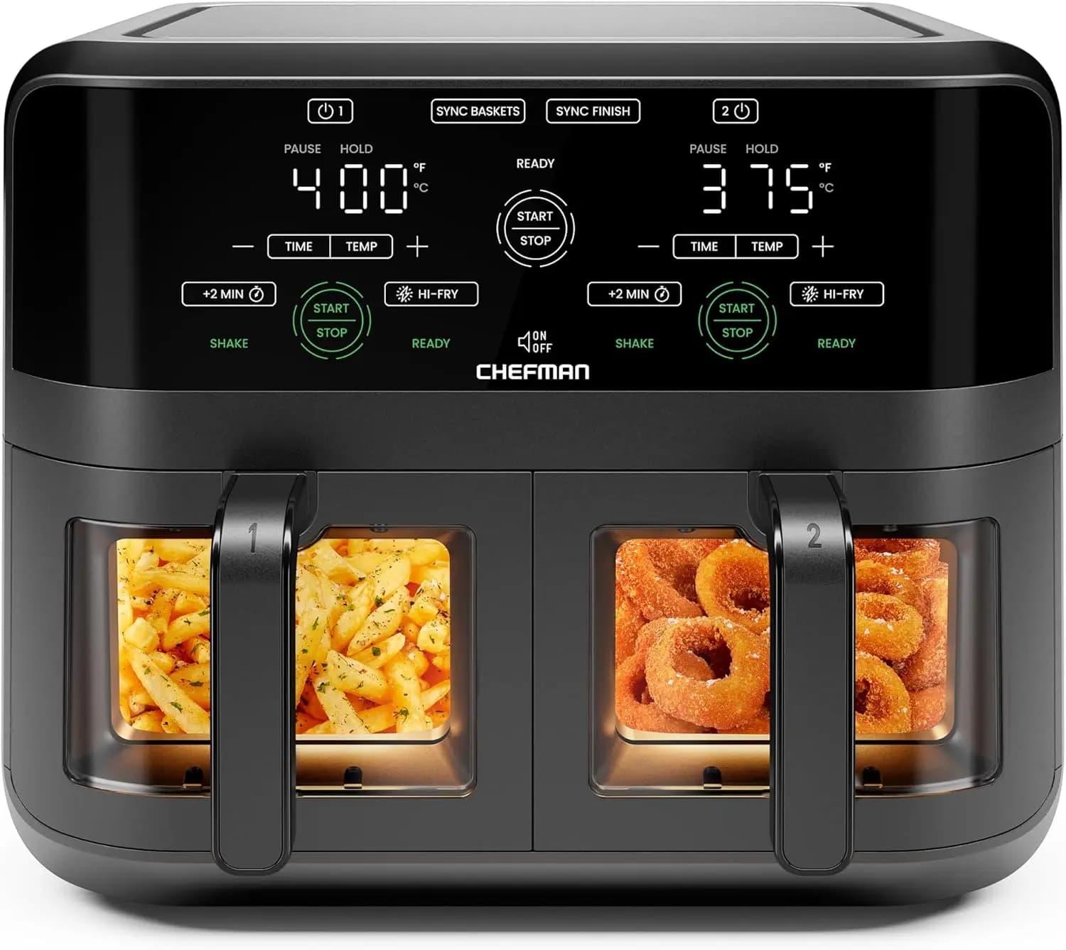 Air Fryer with Double basket of 6 Quarts, Transparent Window, Sync Finish function, Hi-Fry, Automatic shutdown, Dishwasher Washable Cestelli - Black