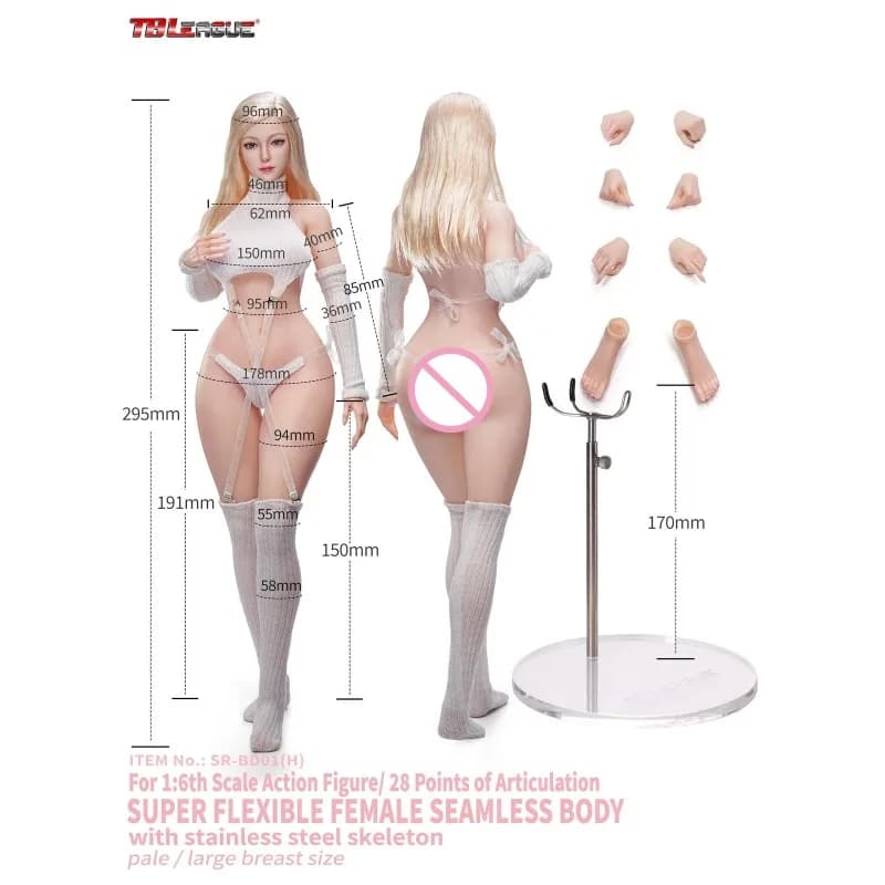 Prevendita TBL SR-BD01&02 1/6 Giocattoli con corpo senza cuciture e capelli grigi dorati, action figure femminile da 12'' con corpo pallido e 28 articolazioni