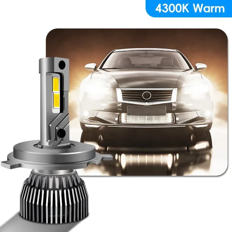 Faro LED per Auto H4 con Doppio Tubo in Rame 4300K Luce Gialla Calda, Luce Bianca Calda H7, Luce LED per Auto 9005 H1, Luce Fendinebbia 880