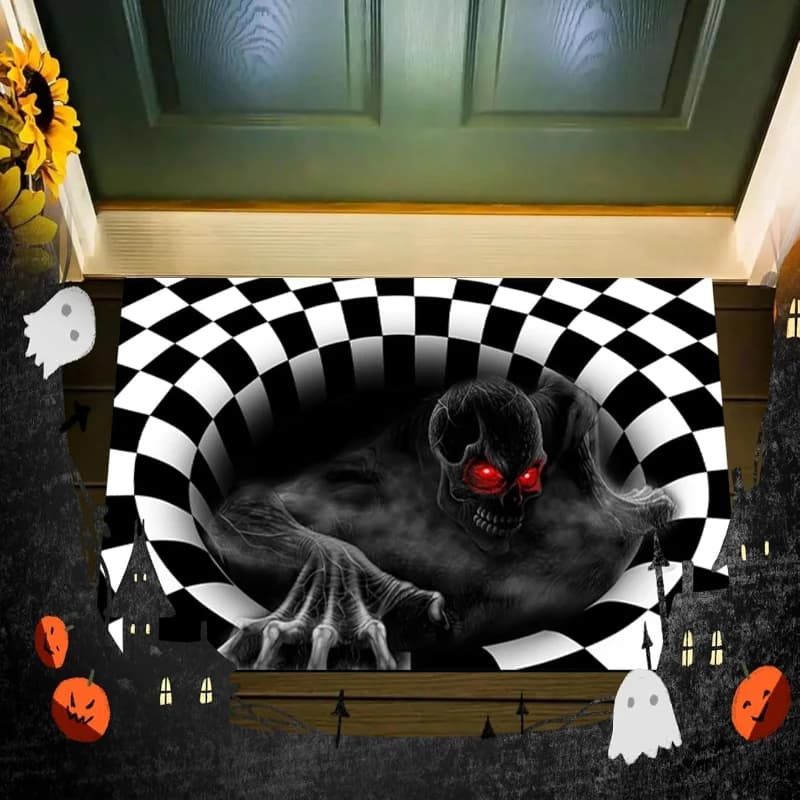 Tappeto 2D con Effetto Stereoscopico, Tappetino Halloween a Scacchi con Scheletro, Tappeto Antiscivolo Divertente per Bagno, Stampa Clown Spaventoso