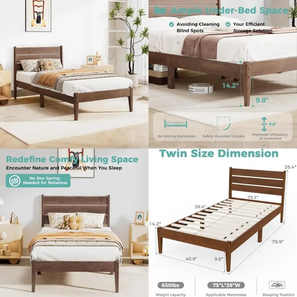 Double bed frame in Malaysian oak with scale headboard and platform design with wooden base, without need of springs