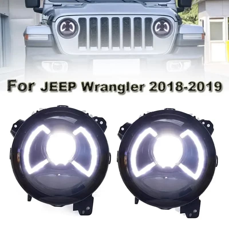 Faro a LED per Jeep Wrangler Faro a LED 2018-2019 Fari Wrangler DRL Indicatori di direzione Abbaglianti Angelo Occhio Lente del proiettore