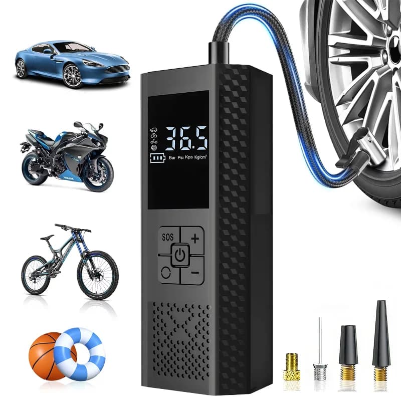 Pompa d'Aria Wireless per Moto, Bici e Auto, Gonfiatore Elettrico per Pneumatici 150psi, Compressore d'Aria Portatile