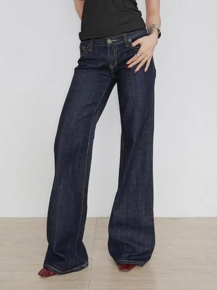 Jeans svasati slim fit da donna Y2K Pantaloni vintage in denim elasticizzato a vita bassa con ricamo stile invecchiato per abiti quotidiani
