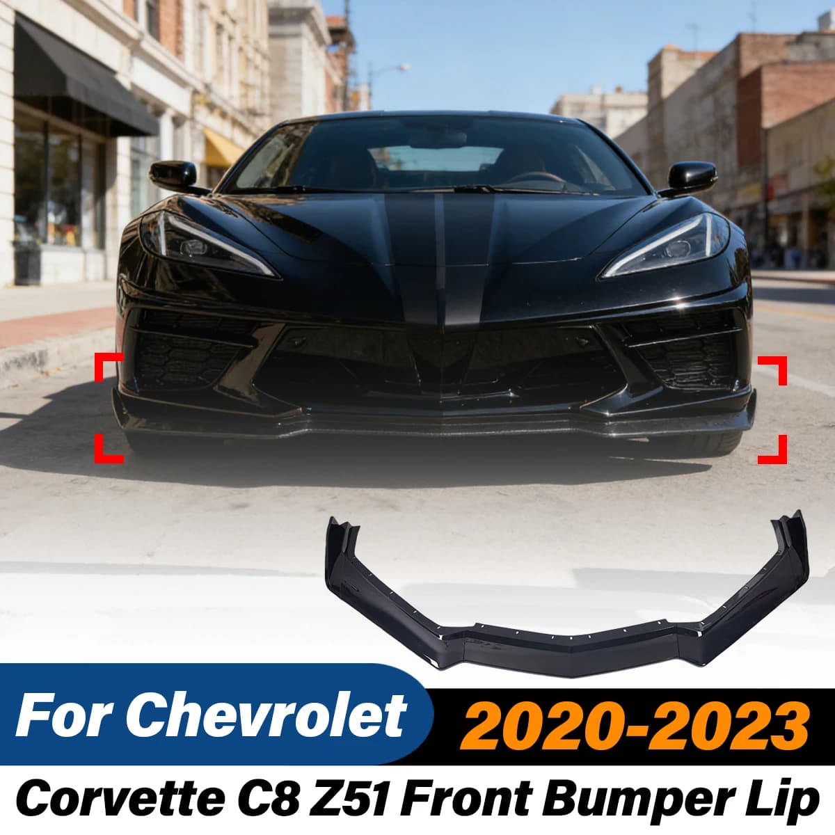 Spoiler Anteriore Nero Lucido per Chevrolet Corvette C8 Z51 2020-2023, Accessori Auto