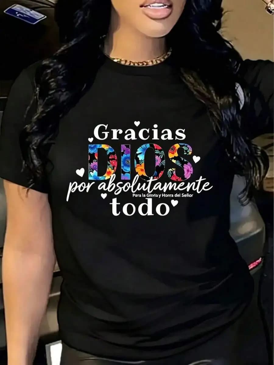 Women's Floral Letter Print T-Shirt Casual Round Neck Lightweight And Flexible Multi-Color Design All-Season Comfort
