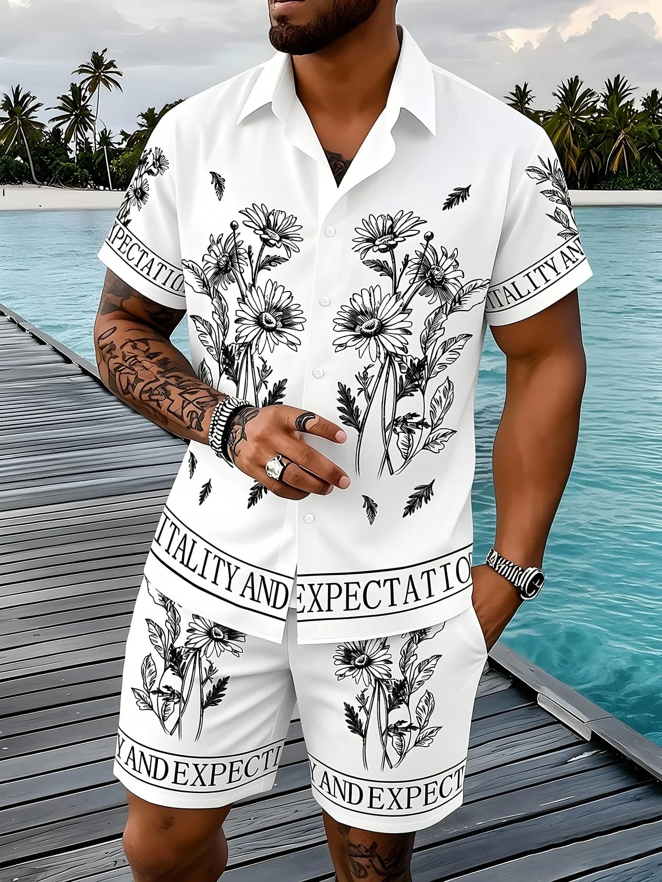 Trendy Summer 3D Printed Casual Men's Shirt Shorts Hawaiian Shirt Set Couple Adult Sports Vacation Clothing No Interior Match