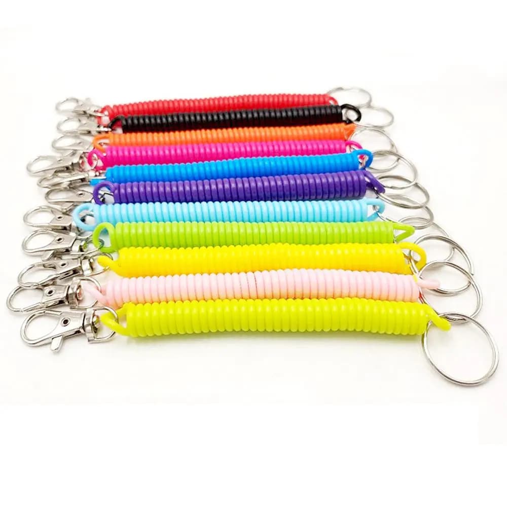 Portachiavi con moschettone in metallo unisex, cinturino elasticizzato, portachiavi, cavo, chiusura, bobina da polso, portachiavi elasticizzato a spirale, portachiavi con corda a molla