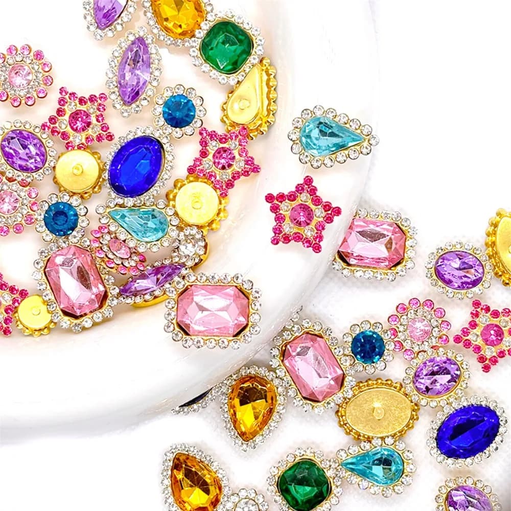 50pcs Mixed Shape Sew on Rhinestones 9mm-15mm Crystals Glass Flatback Claw Rhinestones Diamond for DIY Clothes Shoes Hats Bags