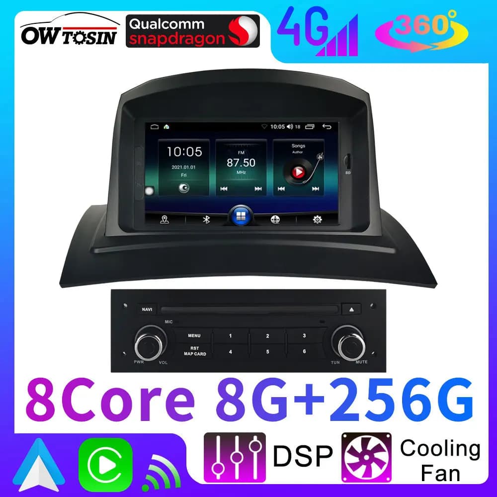 UIS7870 Android 13 12G + 256G Lettore autoradio per Renault Megane II 2002-2009 Navigazione GPS 4G WiFi CarPlay 360 Fotocamera stereo