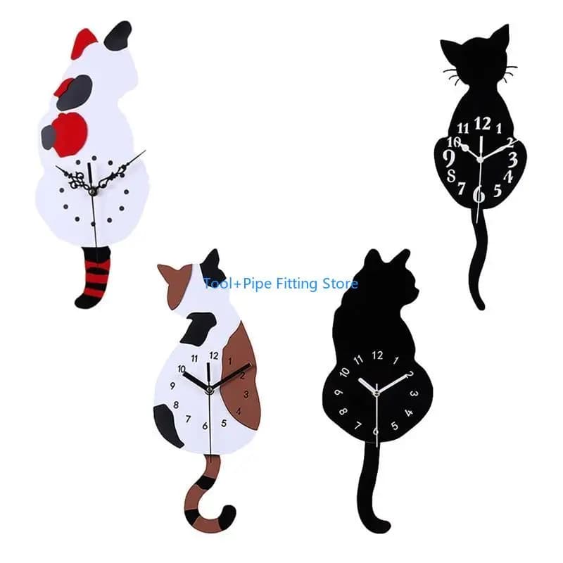 F92b moderno carino per orologio da gatto che scuote orologio da parete coda acrilico muoversi silenzio regalo arredamento