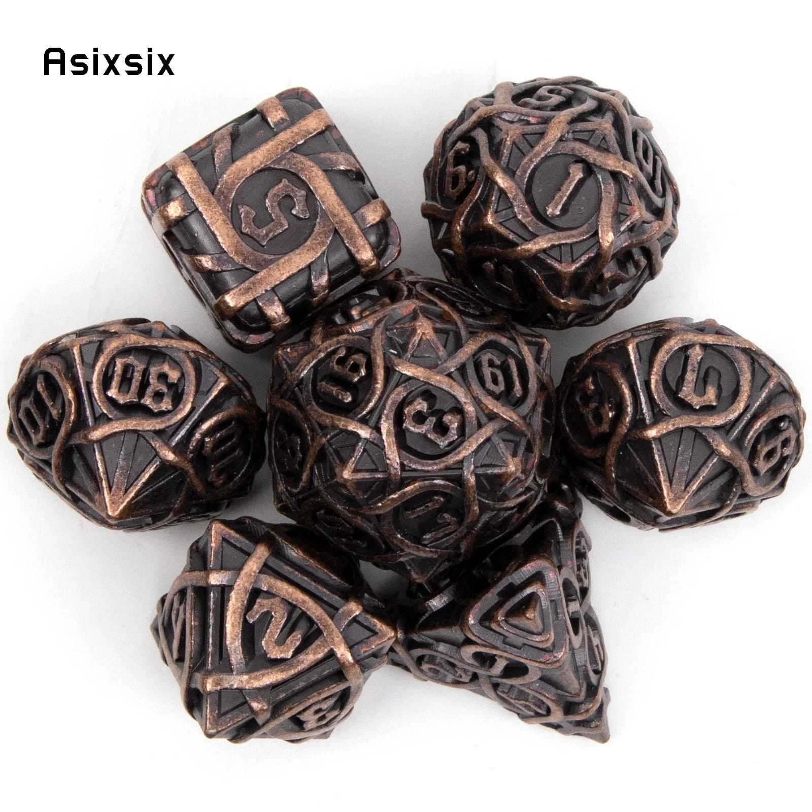 Set di 7 Dadi in Metallo con Strisce di Rame, Perfetti per Giochi di Ruolo, Giochi da Tavolo e Giochi di Carte. Dadi per Giochi, Set di Dadi D&D