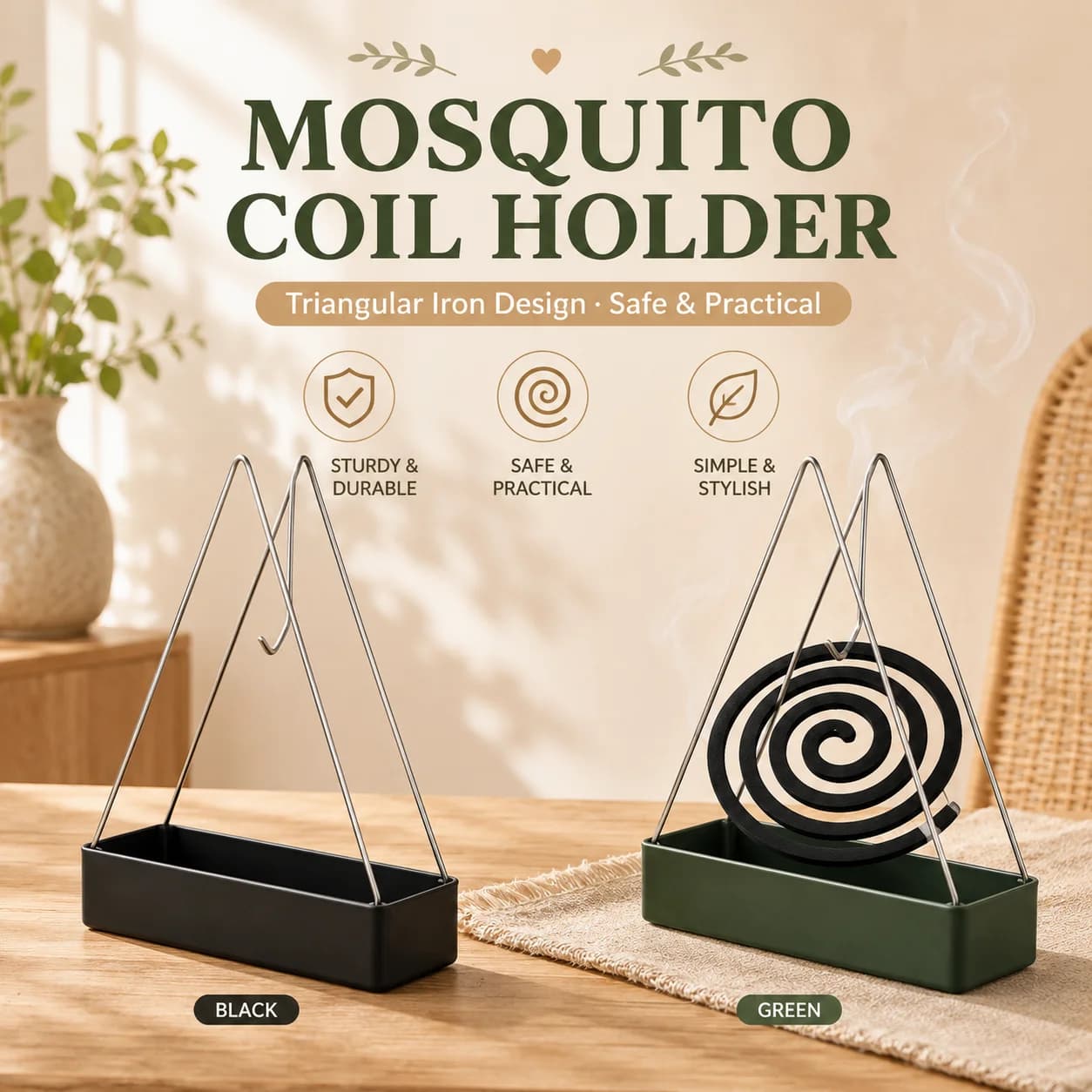 Triangular Iron Mosquito Coil Holder Modern Incense Burner Frame Portable Repellent Rack With Ash Catch Tray For Patio Home