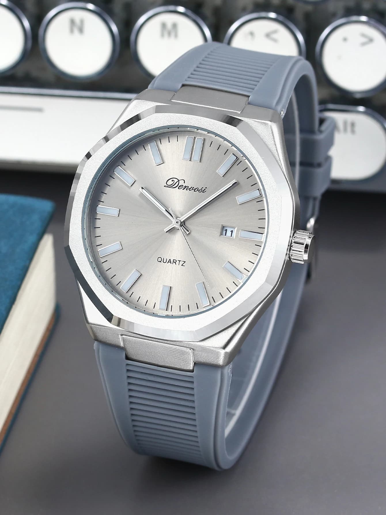 Orologio al Quarzo da Uomo Denvosi - Cassa Ottagonale, Cinturino in Silicone, Impermeabile con Funzione Data, Orologio da Polso Casual Elegante