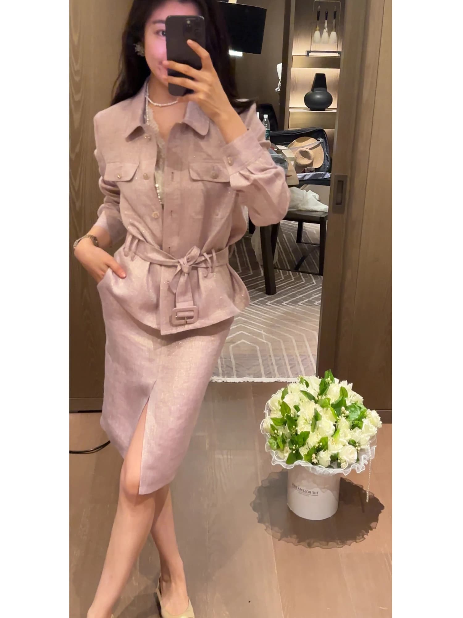2NCOU Nuovo Set Primaverile di Giacca e Gonna in Lino Leggero, Stile Elegante e di Lusso, Abbigliamento Tradizionale Cinese per Donne