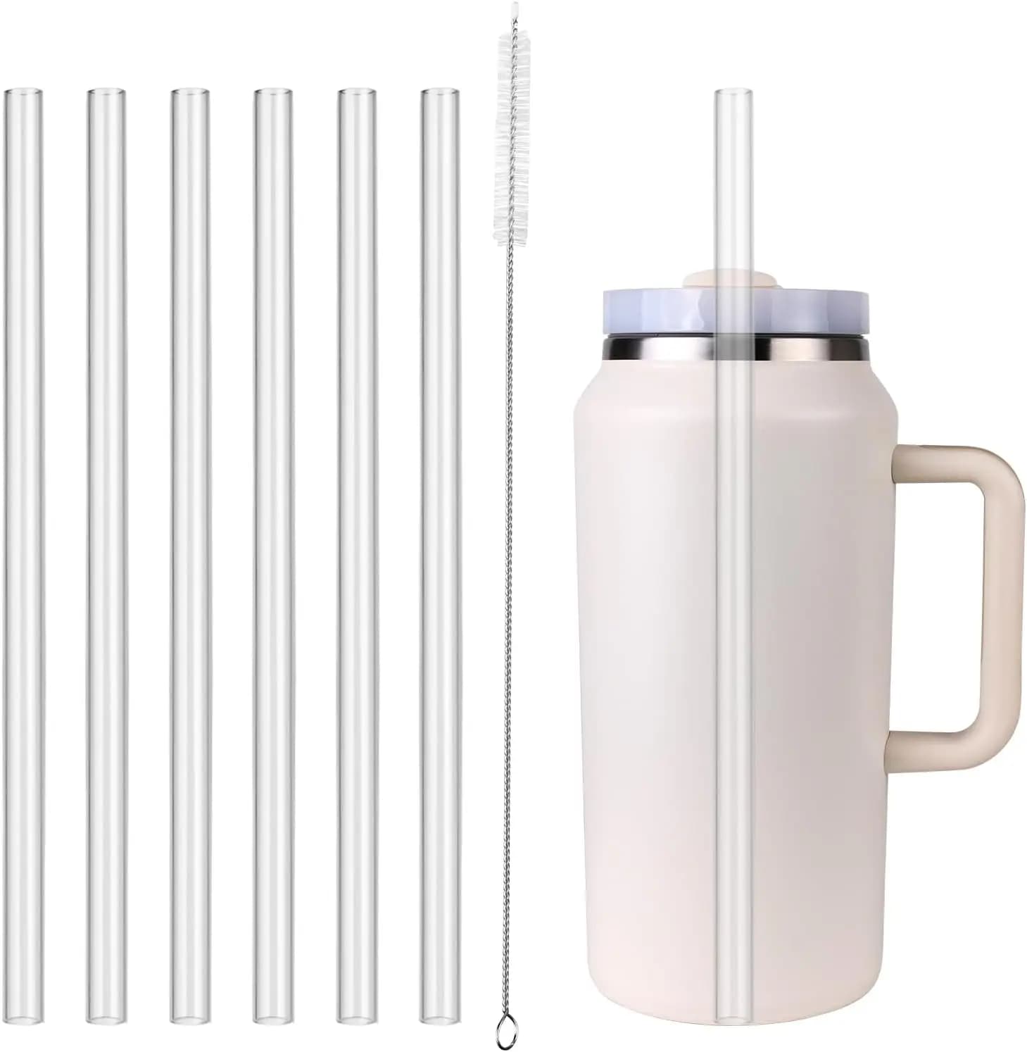 Confezione da 6 cannucce riutilizzabili in plastica con spazzola per la pulizia, compatibili con Stanley 20 e 30 oz Stanley Adventure Tumbler