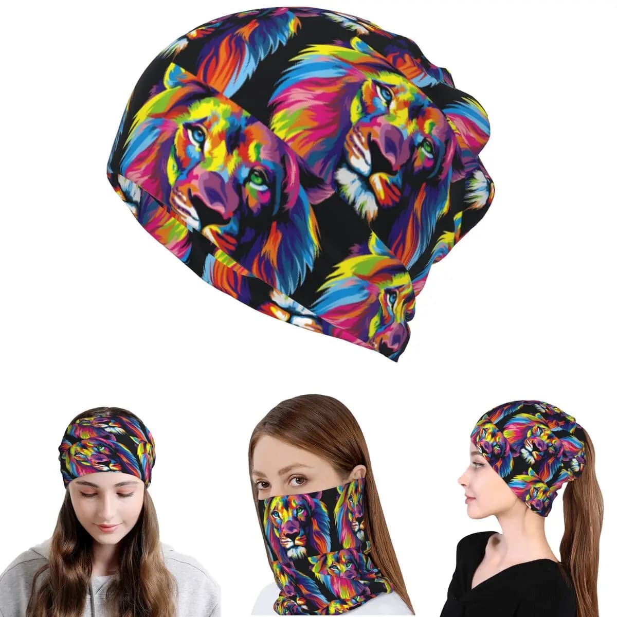 Bandana Multifunzione con Stampa Graffiti Pop Art Leone Arcobaleno di Banksy, Maschera per il Collo, Sciarpa, Copricapo Traspirante Unisex