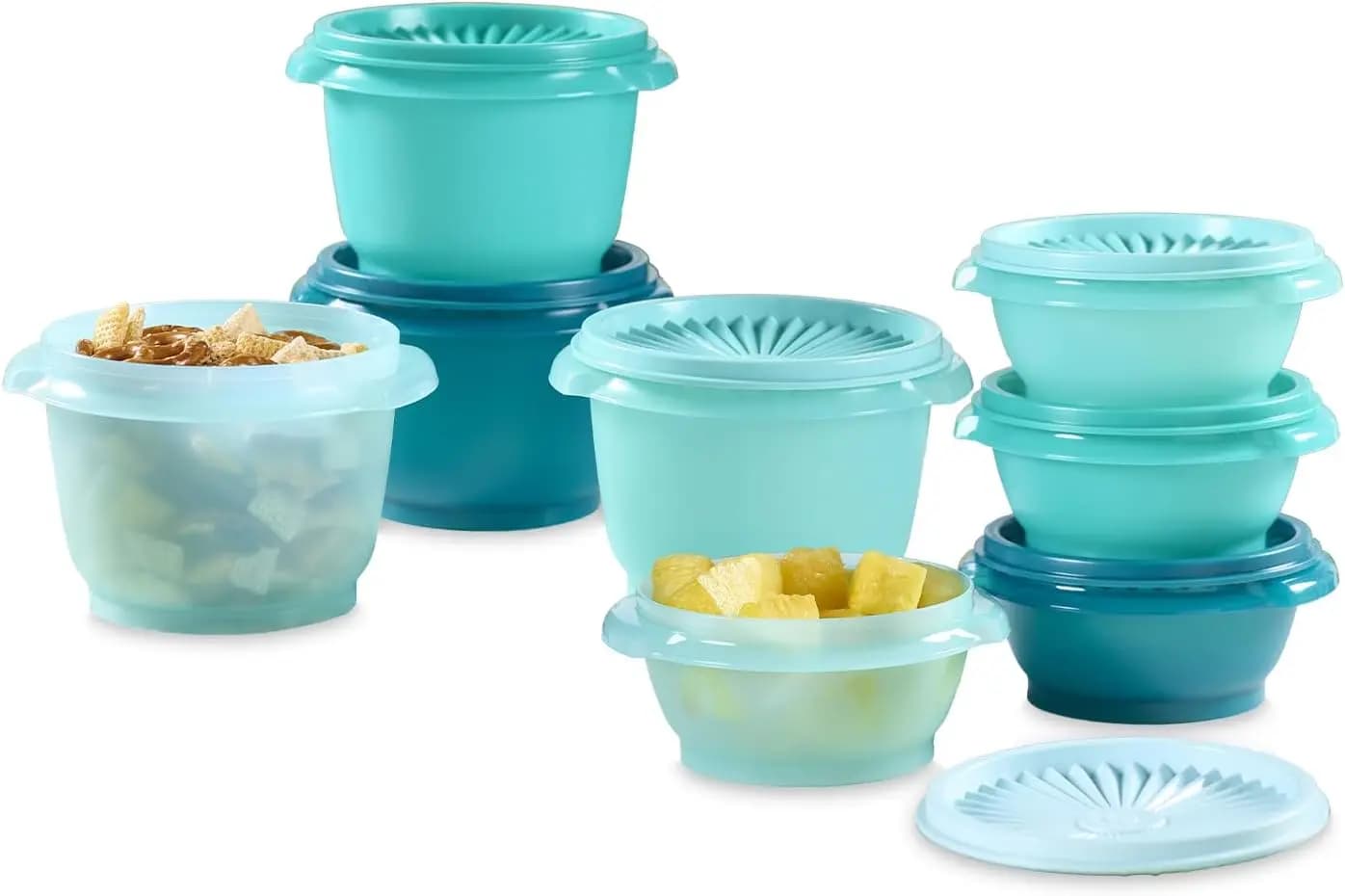 Set di 16 Contenitori Vintage Verdi per Alimenti, 8 Contenitori con Coperchi, Lavabili in Lavastoviglie, Senza BPA