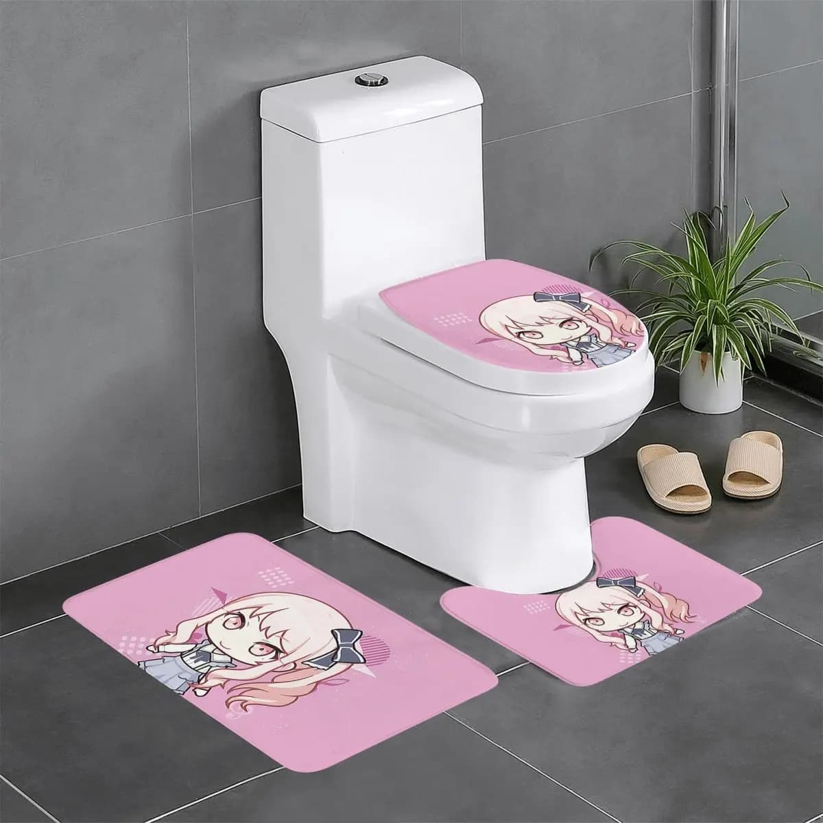 Mizuki Akiyama Chib Tappetino da bagno 3 pezzi Set da bagno Copri coperchio per WC Decorazioni per la casa Tappeto antiscivolo