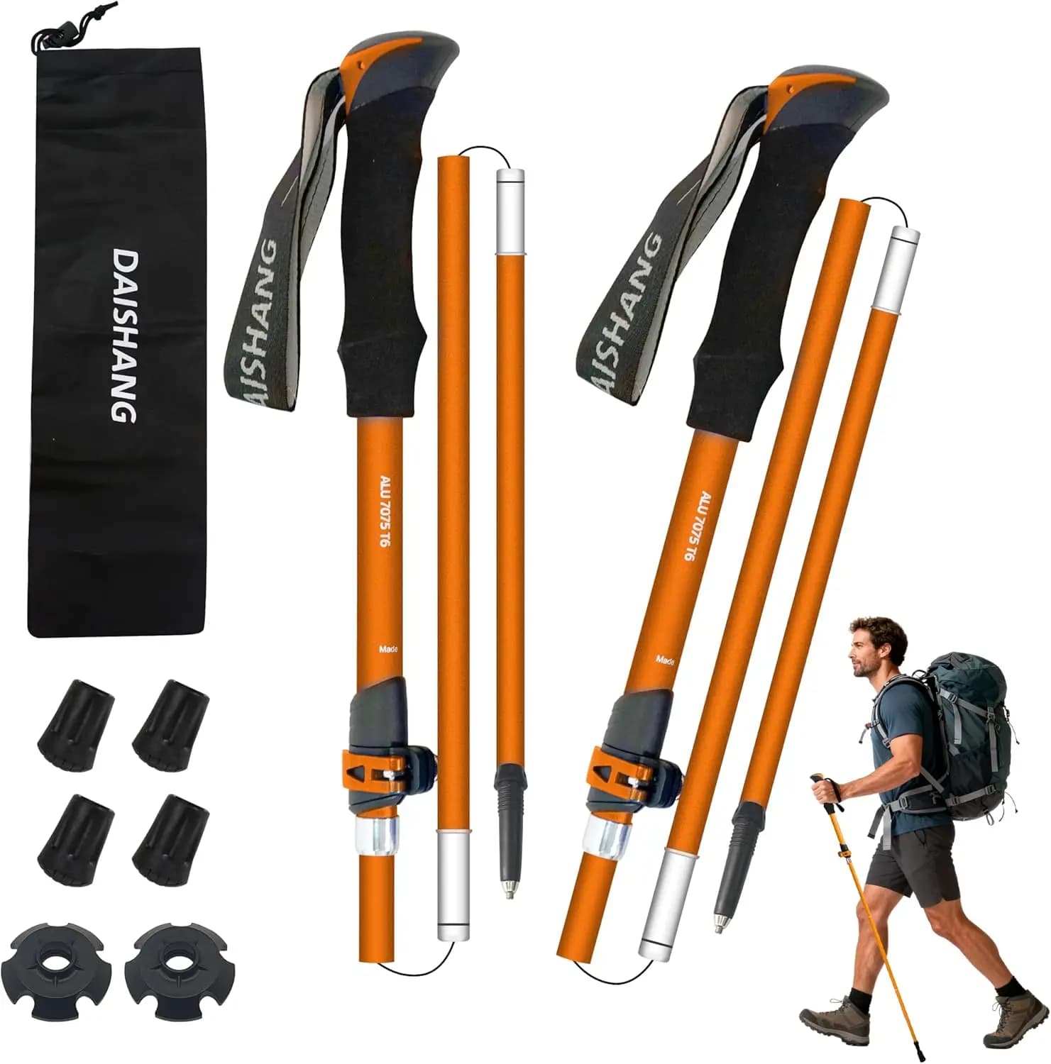 Set di 2 Bastoncini da Trekking Pieghevoli in Alluminio 7075 Ultraleggeri, Bastoni Professionali per Escursionismo, Regolabili, Portatili