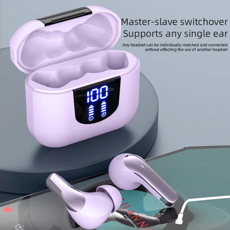 Bluetooth Wireless with Long Autonomy, Waterproof IPX7, 4 Microphones with Noise Cancellation, LED Display and Charging Box