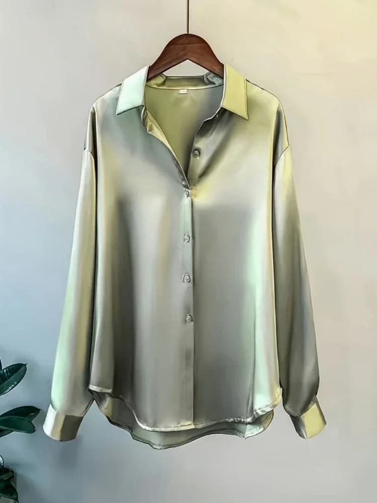 Plus Size Shirts 2025 Women's Fashion Long Sleeved Blouse Casual loose in silk Stylish office shirt top solid for senior woman