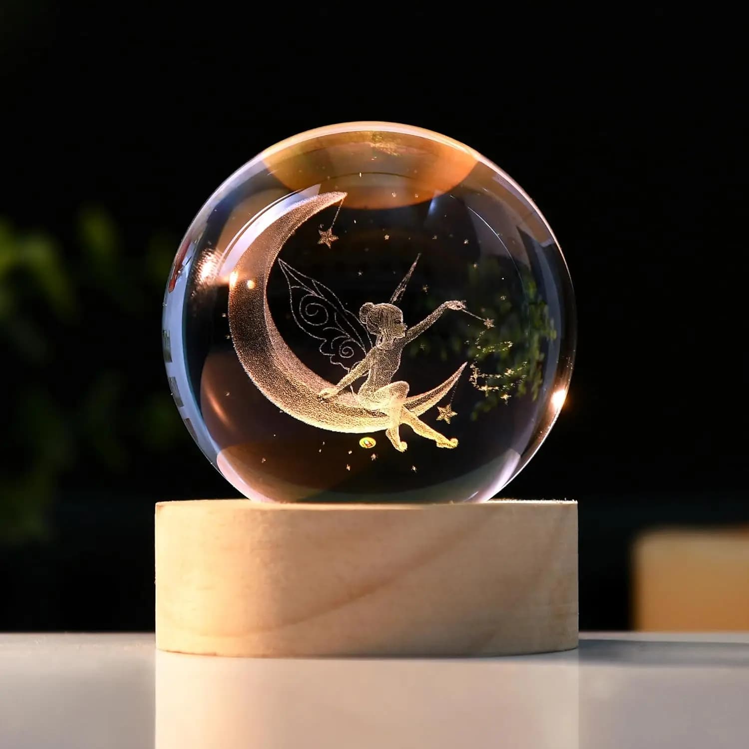 Crystal Night Lamp 3D Laser Engraved Moon with Fatato Design - Decorative Gift for Girls and Fate Lovers