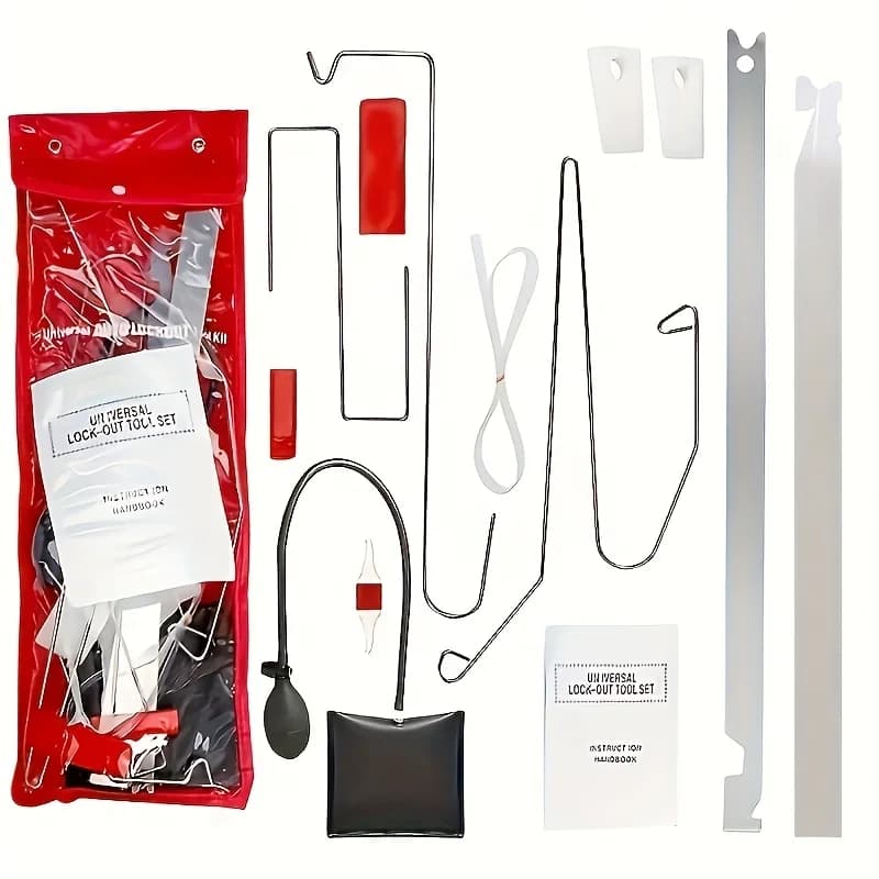 Set completo di attrezzi per la riparazione auto in caso di emergenza, con aste sottili e larghe, gancio a S, cuneo ad aria e pompa per l'accesso al veicolo; perfetto per gli amanti delle auto e per progetti di riparazione domestica, senza batteria.