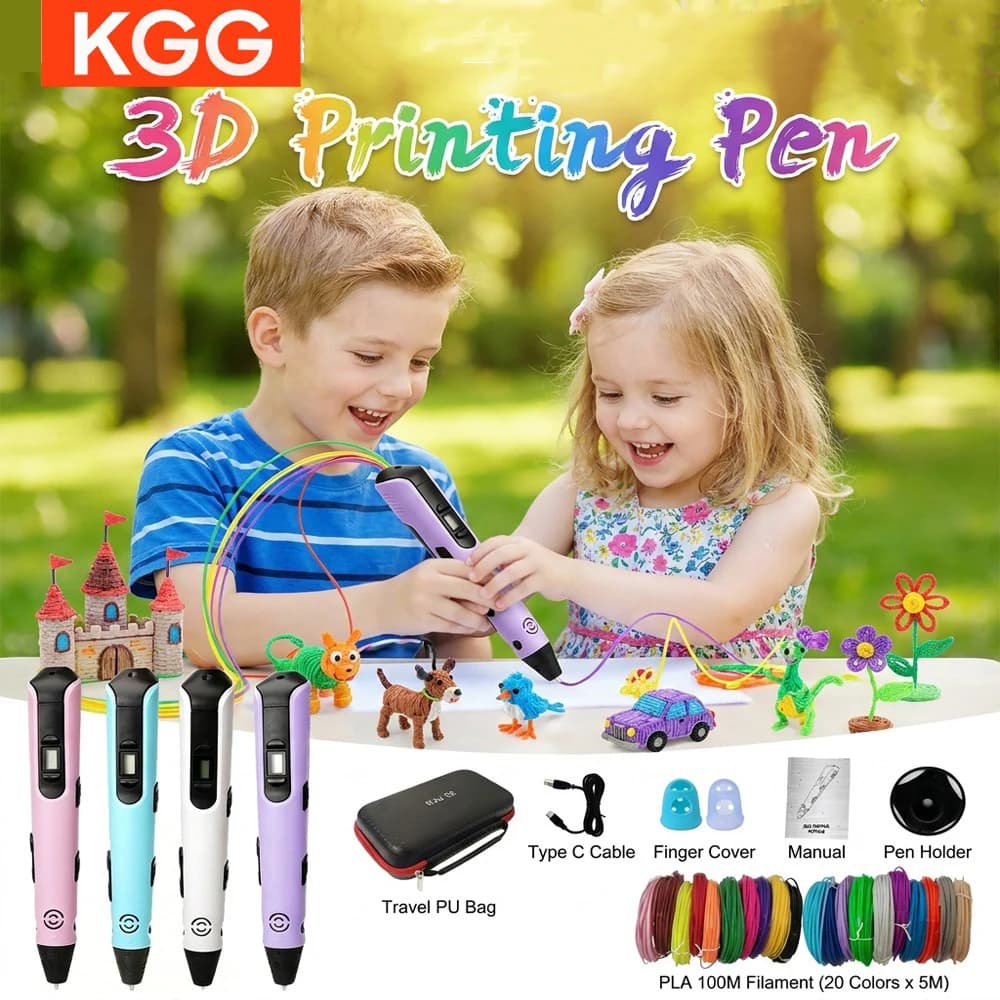 Penna per Stampa 3D con Display LED, Penna da Disegno Fai-da-Te per Bambini, 40 Colori di Filamento PLA, Ricaricabile USB, Regalo di Natale e Compleanno, Confezione in PU