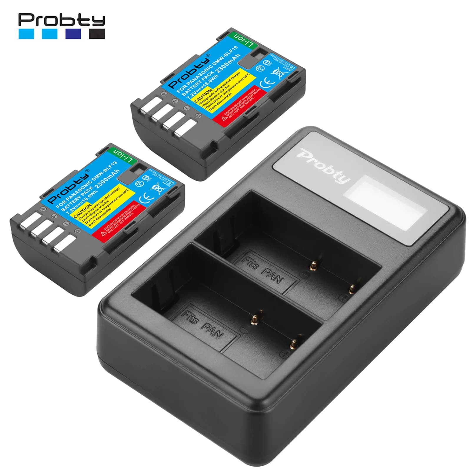 Probty Batteria 2300mAh DMW-BLF19 DMW BLF19 BLF19E DMW-BLF19e DMW-BLF19PP + Caricabatterie LCD Dual USB per Panasonic Lumix GH3 GH4