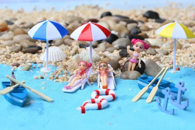 1SET Paesaggio Mare Spiaggia Sabbia Sole Bikini Salotto Barca Ombrello Ancoraggio Giardino Miniatura Stile Oceano Mondo KS 018