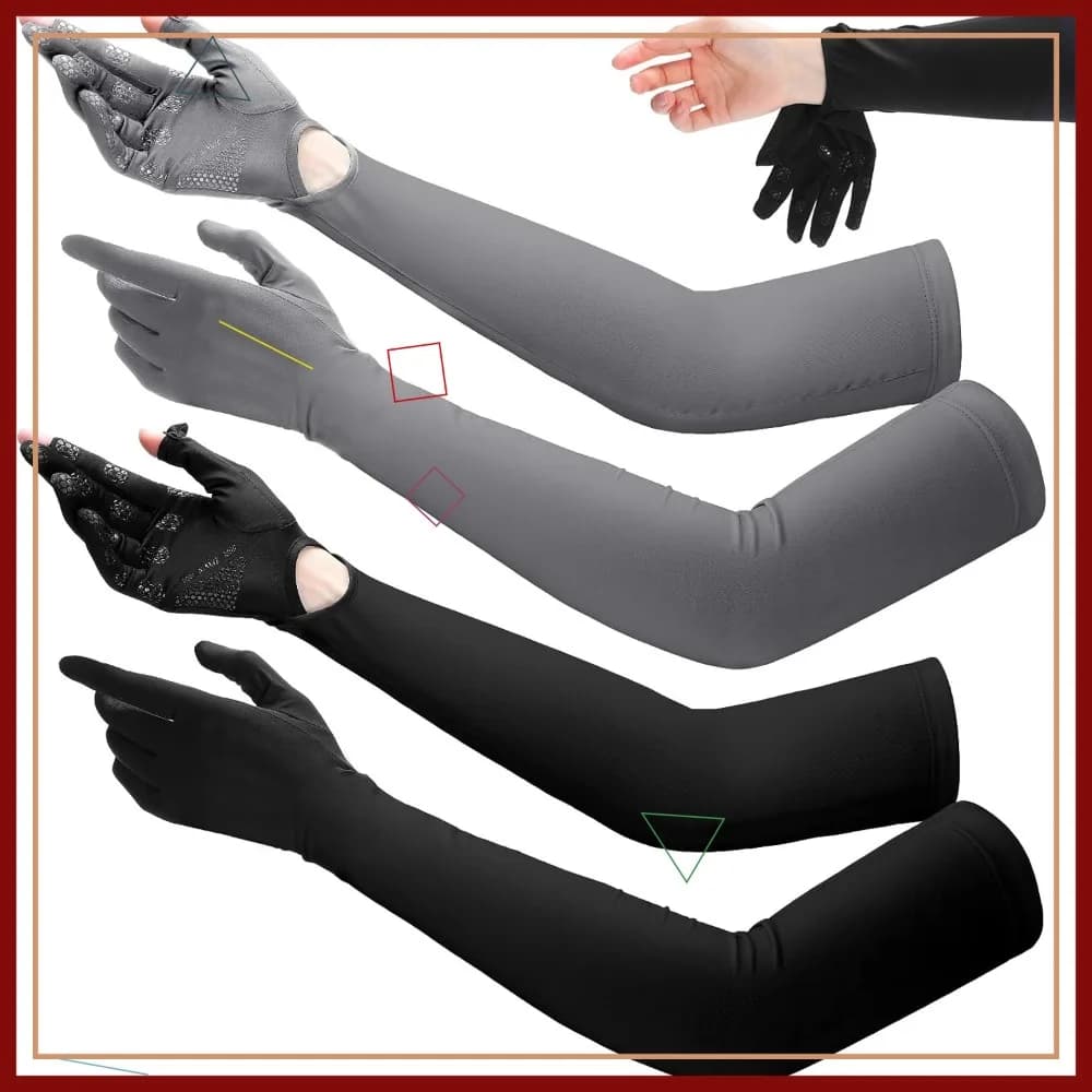 Guanti da donna con protezione solare UV a manica lunga, touchscreen, per guida e sport all'aperto, UPF 50+, 2 paia