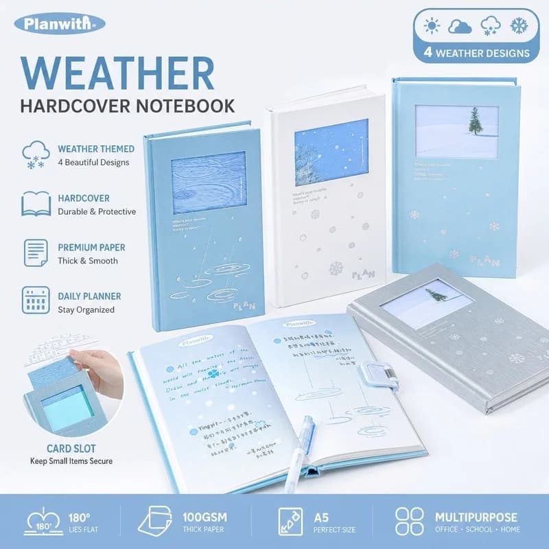 Planwith Weather Hardcover Notebook Hard Shell Handbook Journal Daily Planner For Office Home Use Notepad