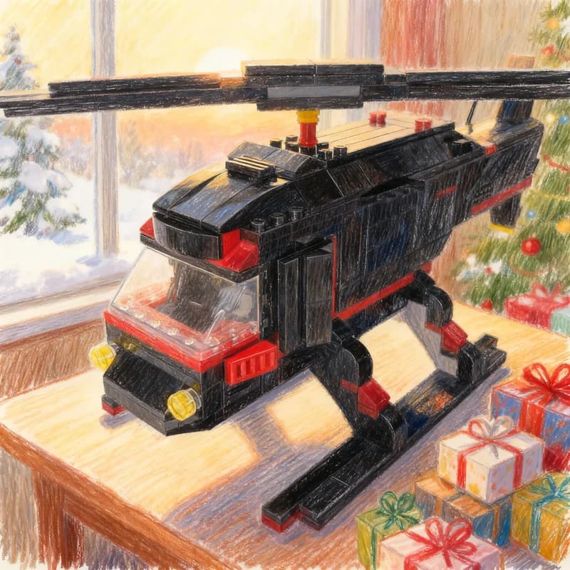 374pcs MOC Vehicle Black Helicopter Red Stripes Model Building Blocks Construction Toys DIY Christmas Gifts Creative Idea