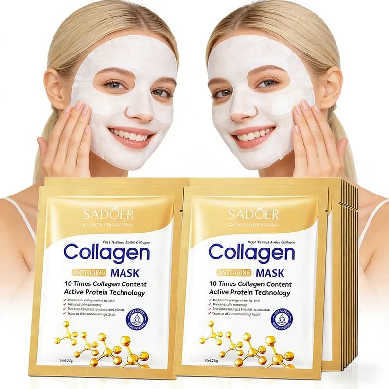 Set di 20 Maschere Facciali al Collagene SADOER, Sbiancanti, Idratanti, Antirughe, Kit per la Cura della Pelle