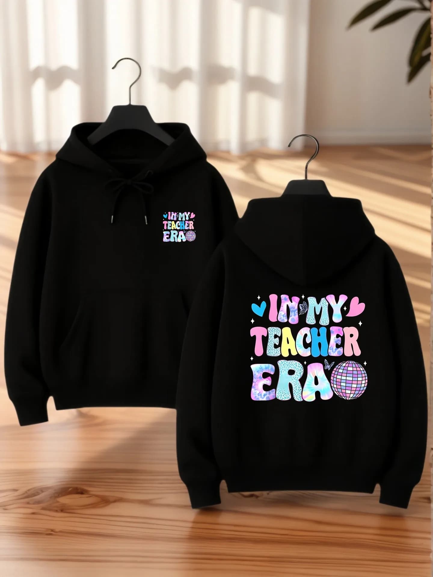 Felpa con cappuccio grafica da donna, stampa di lettere I'm My Teacher Era, stile estetico, tessuto morbido, abbigliamento casual quotidiano, per adolescenti