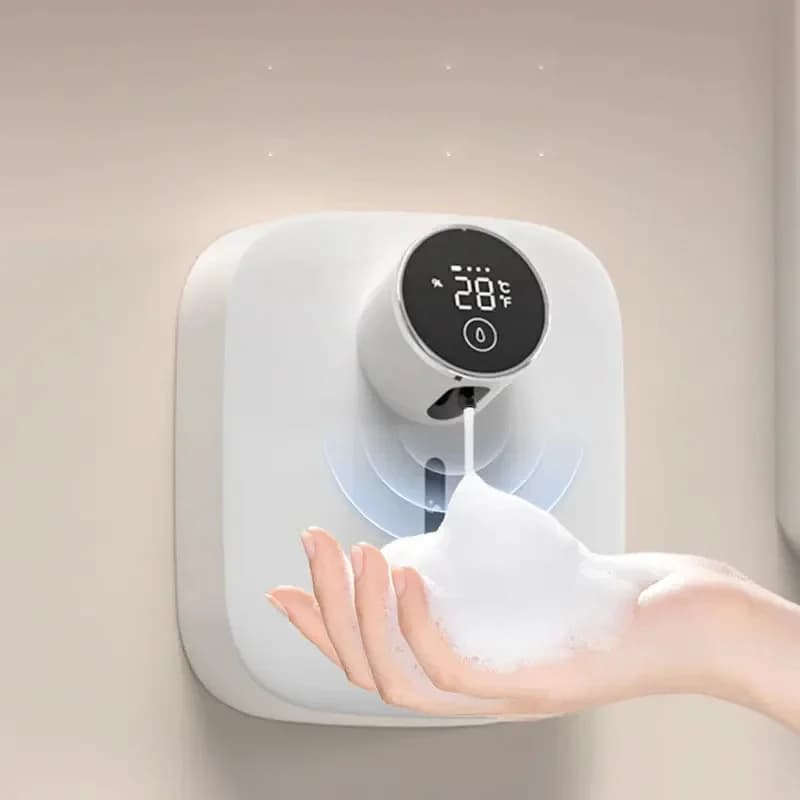 Dispenser di sapone intelligente a induzione da 320 ml per lavaggio mani, montaggio a parete per hotel, bagno, lavabo, senza fori, con erogazione di schiuma