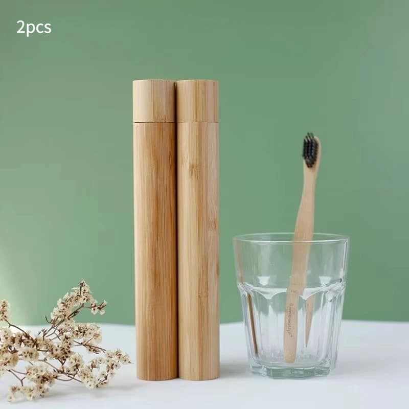 2pcs Empty Wooden Toothbrush Tube Toothbrush Case Travel Portable Tooth Brush Holder Box