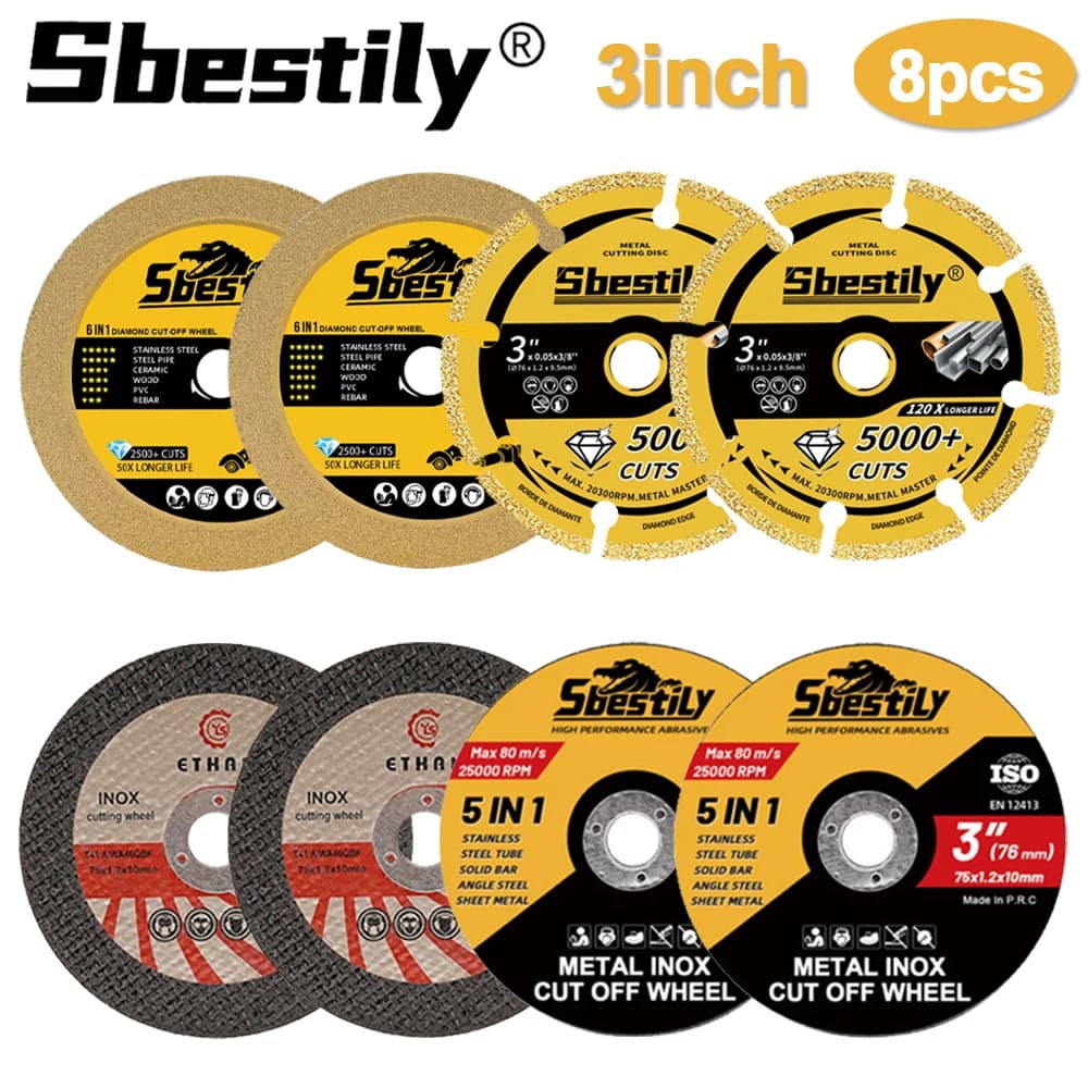 8 pz 75mm 3 pollici Disco da taglio diamantato Lame per sega da taglio in resina Ruota da taglio Taglio professionale per smerigliatrice angolare Utensile da taglio