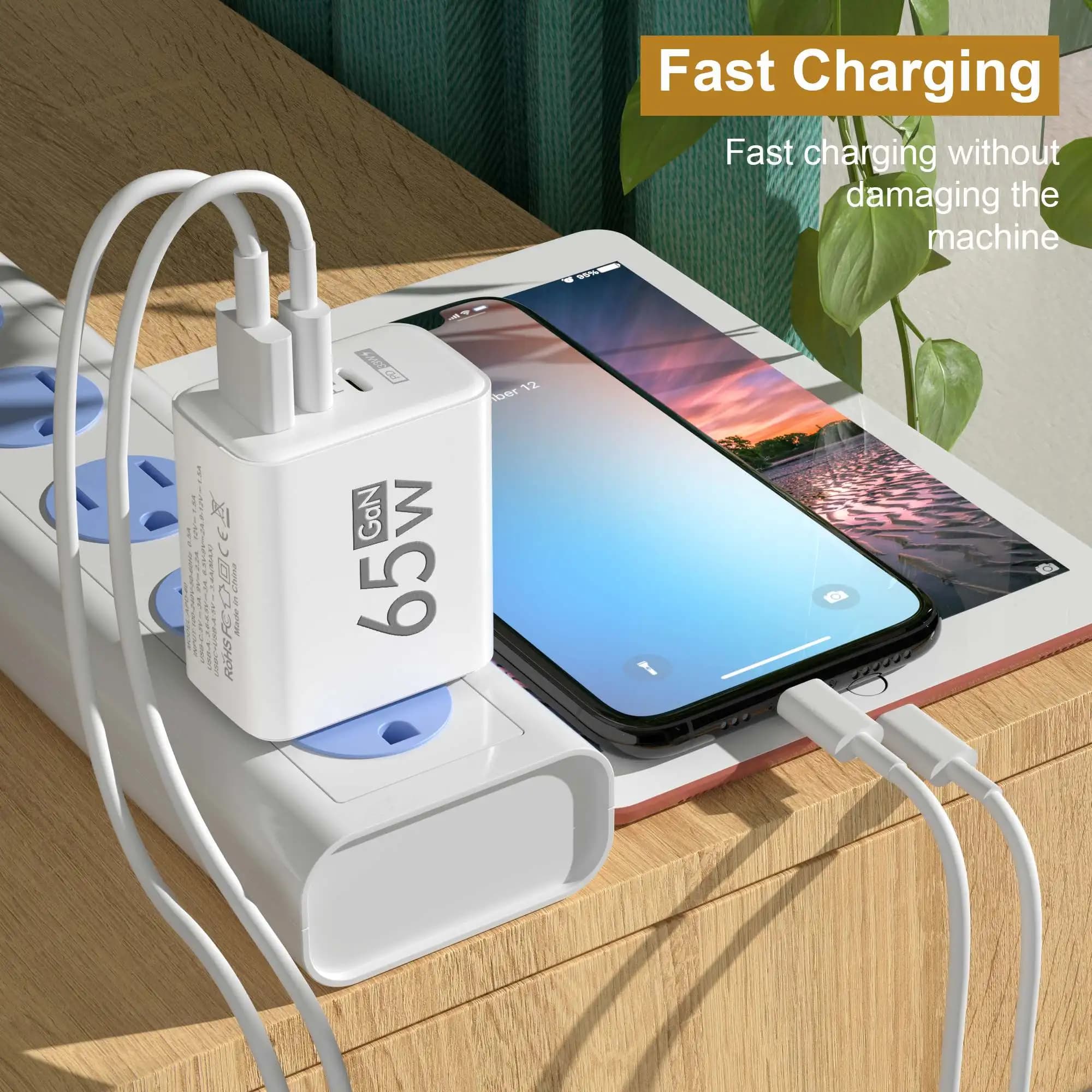 Total 65W USB C Charger PD Fast Charging USB Type C Charger Quick Charge Mobile Phone Adapter for IPhone Xiaomi Huawei for Phone