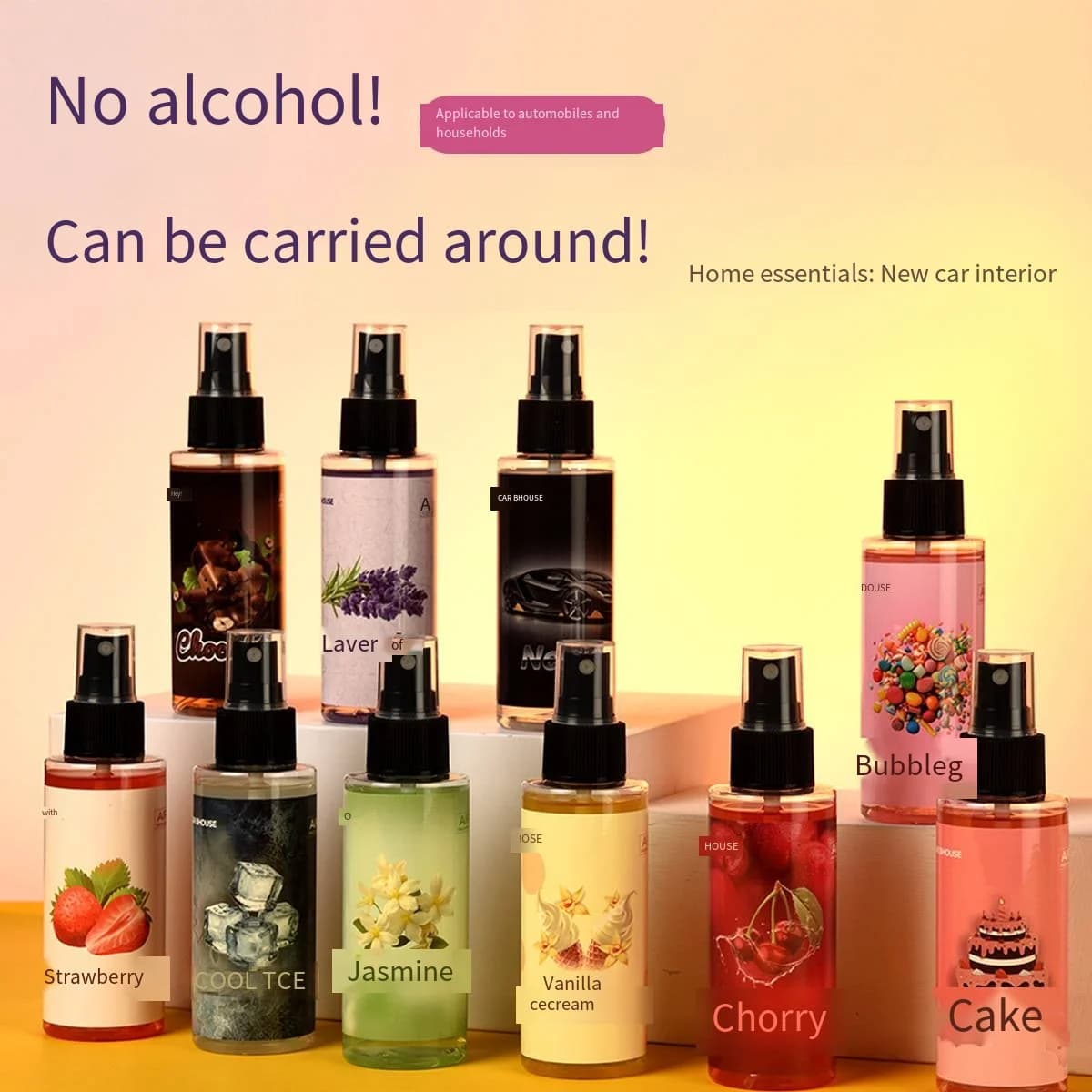 10ml Deodorante per auto Spray Fragranza per auto Luce a lunga durata Torta di fragole Profumo fresco Profumo Deodorante per interni auto Spray
