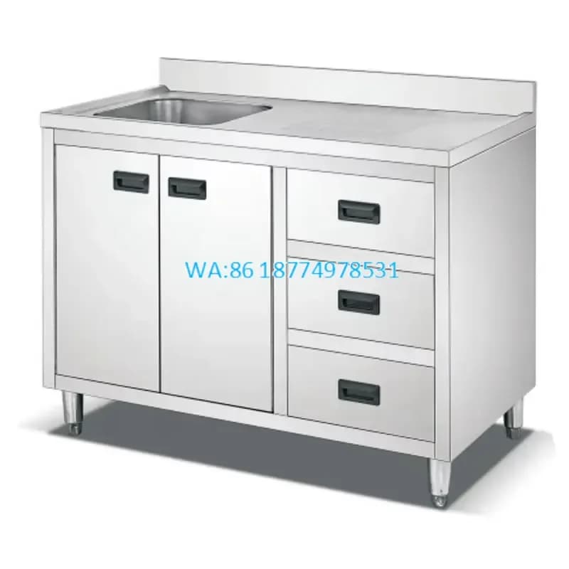 Wmwmnu Stainless Steel Restaurant Kitchen Cabinet with Board Customized Industrial Work Table Cabinet with Drawers