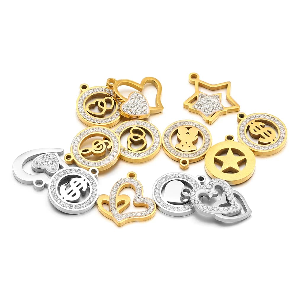 5 pz/lotto serie cuore in acciaio inossidabile ciondoli zircone pendenti in oro per collana da donna fai da te creazione di gioielli orecchini decorativi sfusi