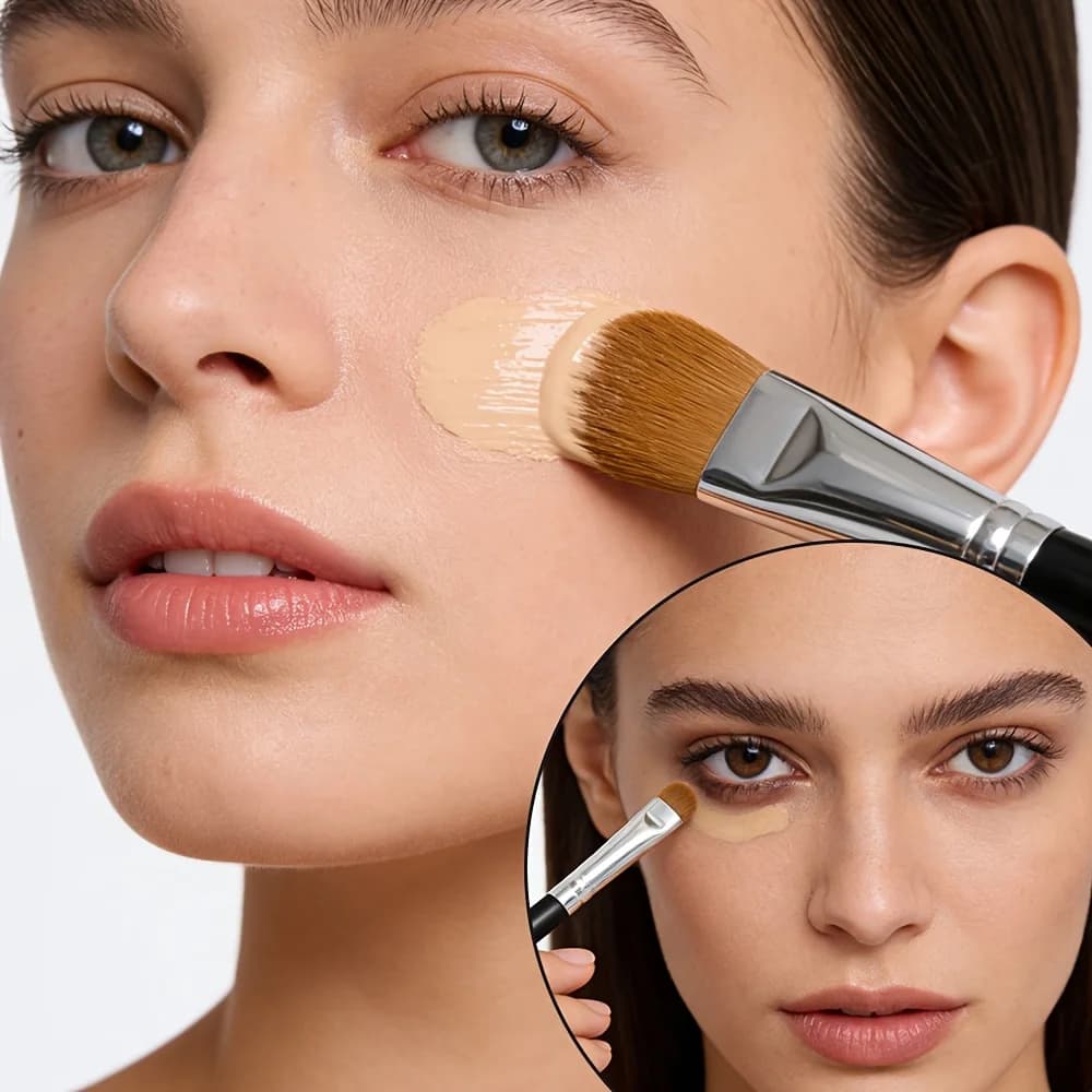 4 foundation brushes, concealer brush, foundation makeup brush set, large tongue foundation brush, small fine concealer brush, microfiber seamless and natural, fit the face and ultra-thin design.
